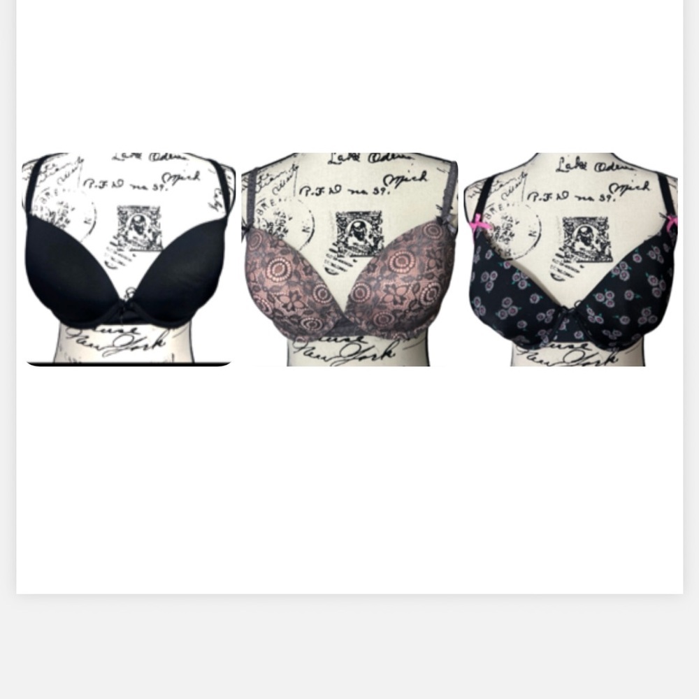 3/$25 Women's 36 DD BRA Floral Lace and Black‎ T shirt Bra Set